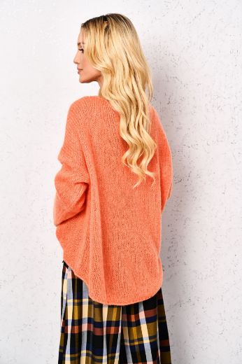 Asymetryczny sweter z plecionej dzianiny pomarańczowy