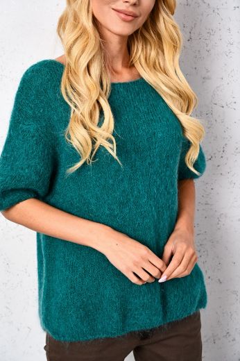 Luźny sweter z bufiastymi rękawami zielony