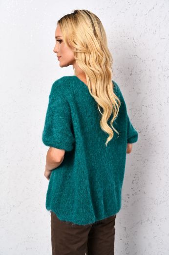  Luźny sweter z bufiastymi rękawami zielony