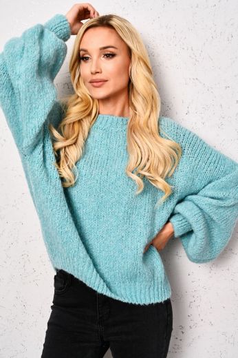 Oversize’owy sweter o grubym splocie turkusowy