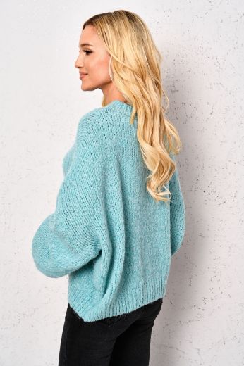 Oversize’owy sweter o grubym splocie turkusowy