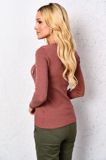 Bluzka sweterek prążkowany z kieszeniami różowy