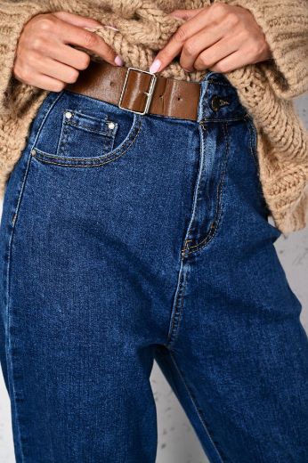 Spodnie jeansowe typu mom z paskiem