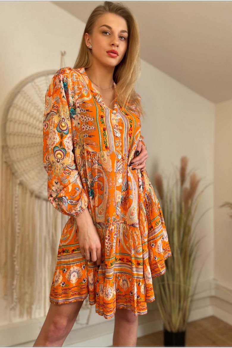 Krótka sukienka z wiskozy pomarańczowa
