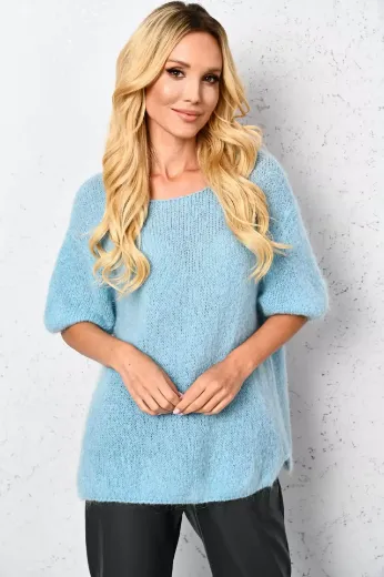 Luźny sweter z bufiastymi rękawami niebieski