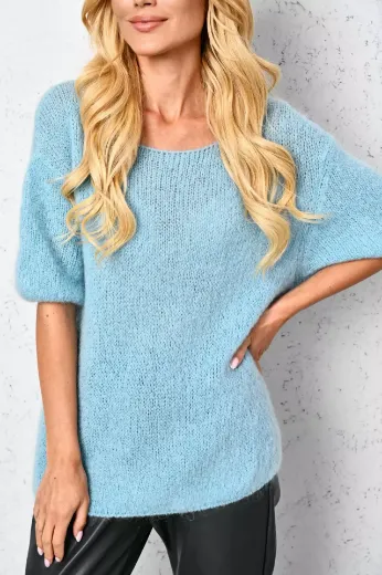 Luźny sweter z bufiastymi rękawami niebieski