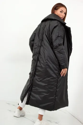 Długi płaszcz oversize z kołnierzem Miss City Official czarny