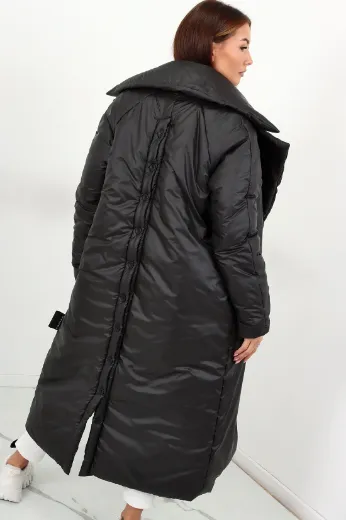 Długi płaszcz oversize z kołnierzem Miss City Official czarny