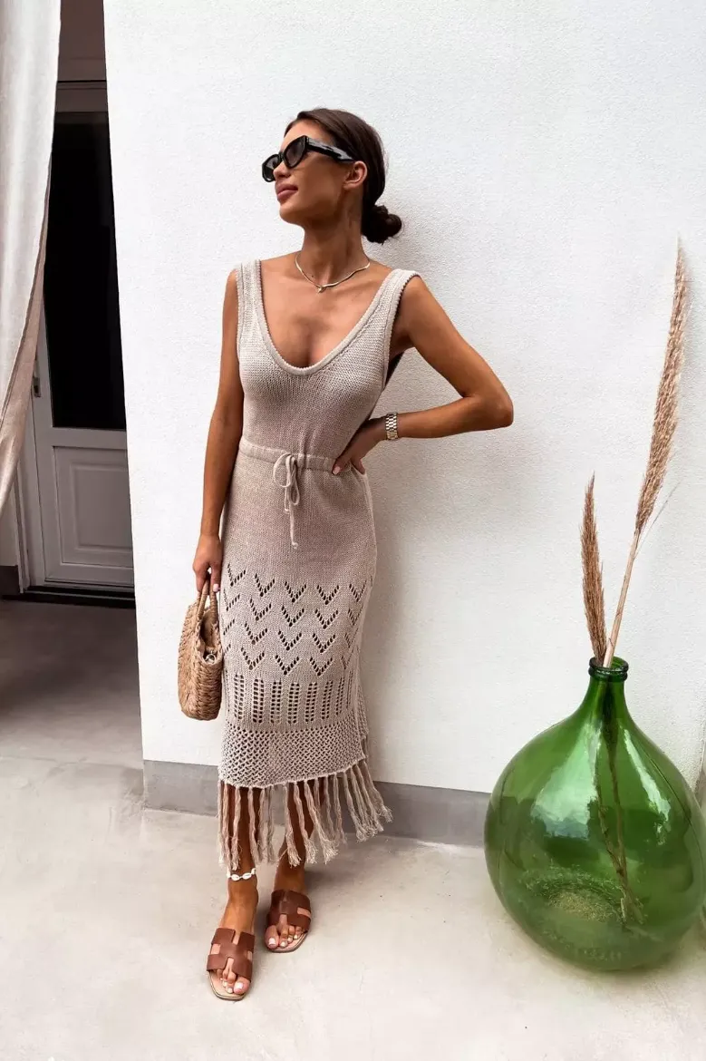 Sukienka w stylu boho Sempre beżowa