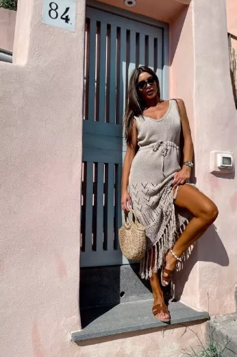 Sukienka w stylu boho Sempre beżowa