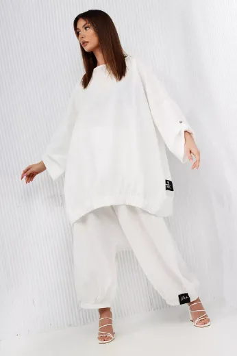 Lniana bluzka oversize Miss City Official biały