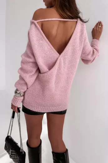 Luźny sweter z zakładką Sempre pudrowy róż