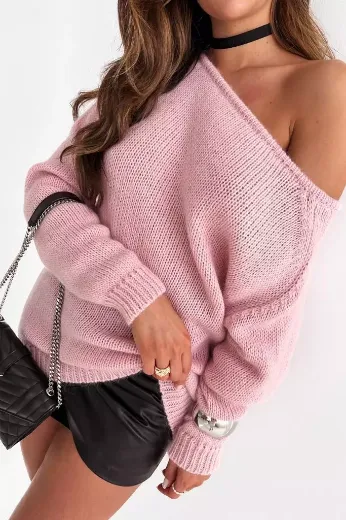 Luźny sweter z zakładką Sempre pudrowy róż