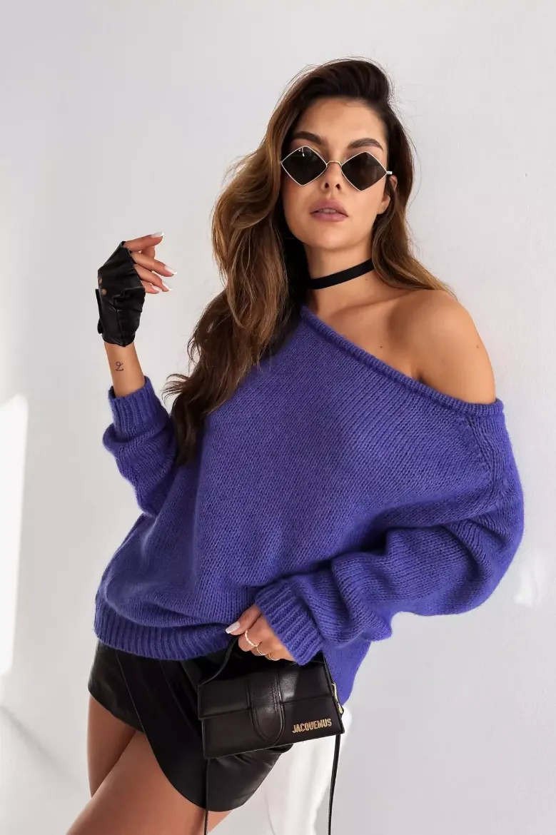 Luźny sweter z zakładką Sempre fioletowy