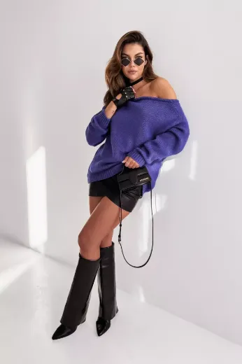 Luźny sweter z zakładką Sempre fioletowy